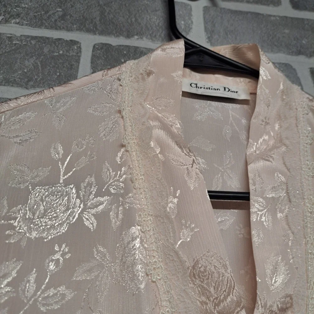 Christian‎ Dior Vintage Nightgown Robe Womens Peach Cream 100% Nylon Size Large